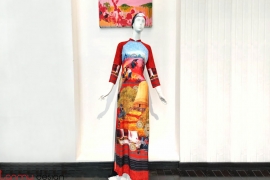  Vietnamese long dress printed with gongs-Style 2
